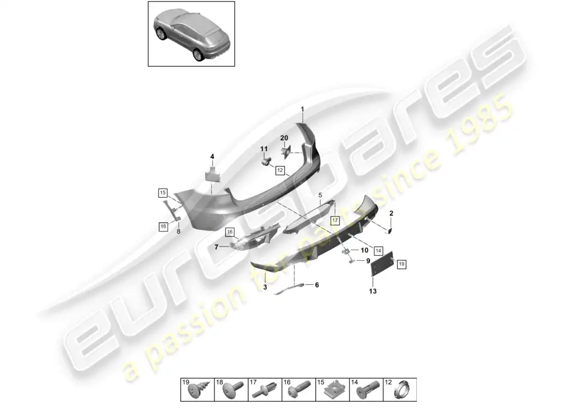 porsche 2020 (macan) bumper rear d - mj 2022>>basic parts diagram