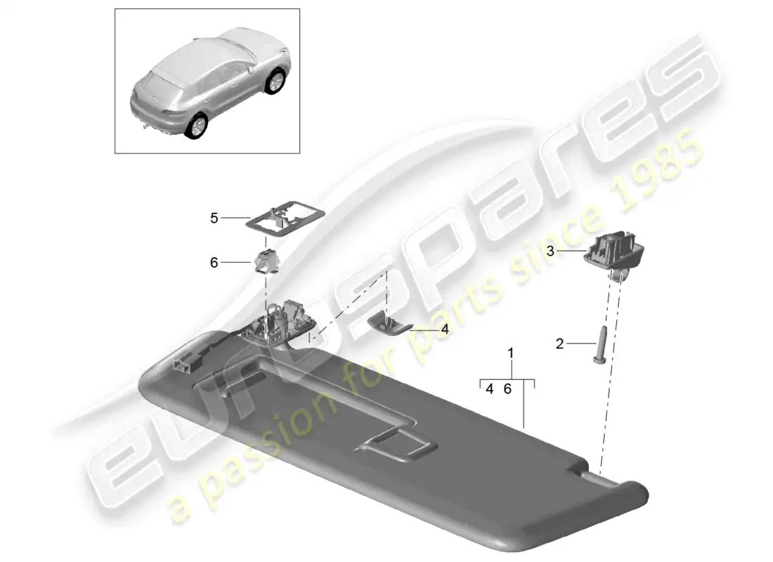 porsche 2014 (macan) sun vizors parts diagram