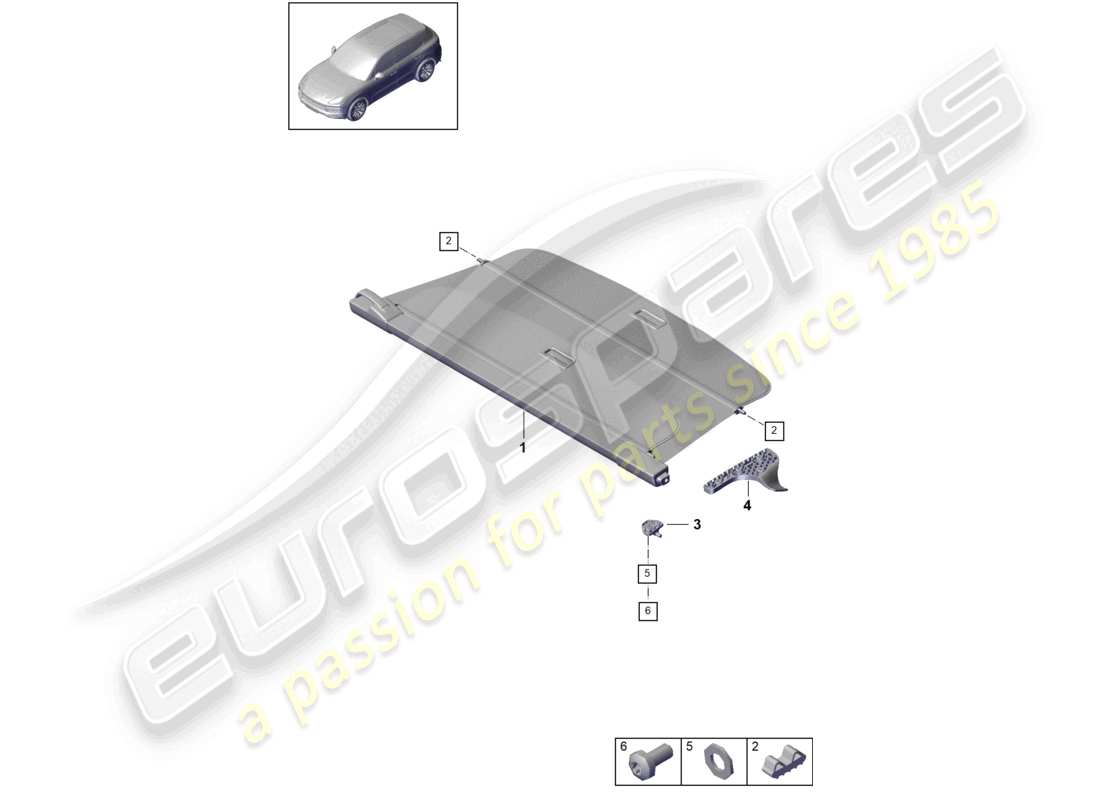 porsche 2022 (cayenne e3 9ya/9yb) cover tray part diagram