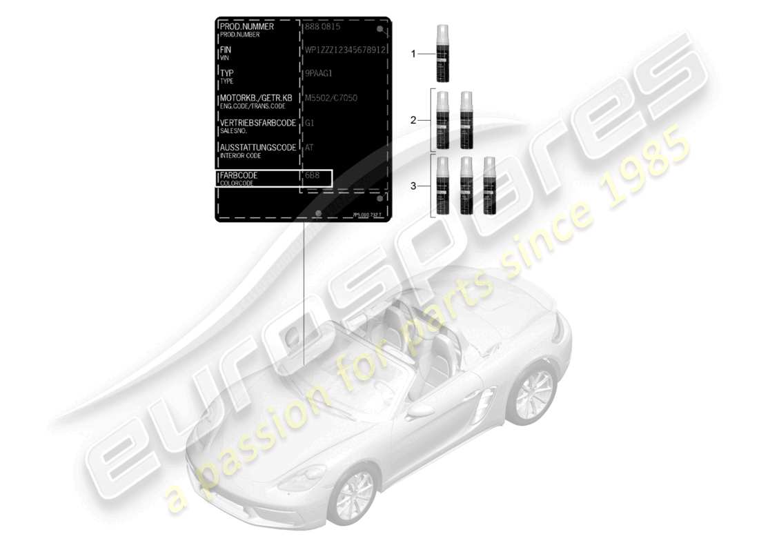 porsche 2023 (718 boxster) paint touch-up applicator paints part diagram