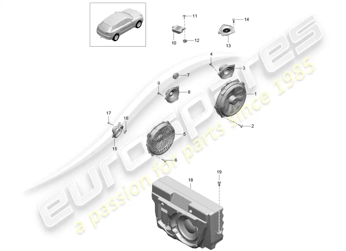 porsche 2014 (macan) loudspeaker parts diagram