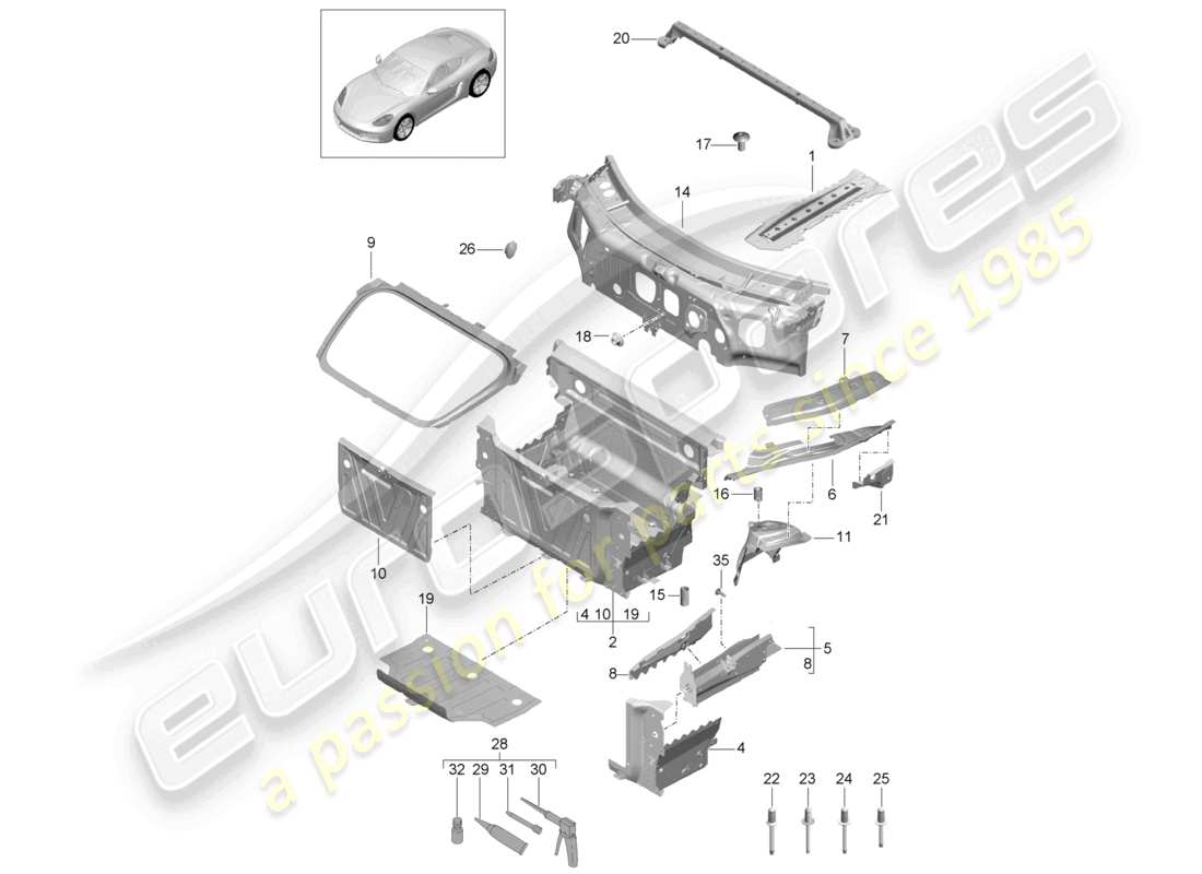 porsche 2023 (718 cayman) front end individual parts part diagram