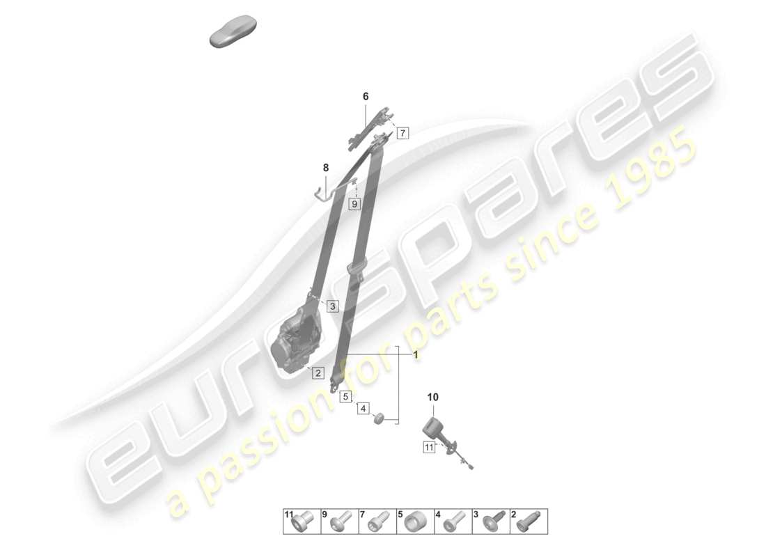 porsche 2020 (taycan 9j1-1) three-point safety belt front belt latch part diagram