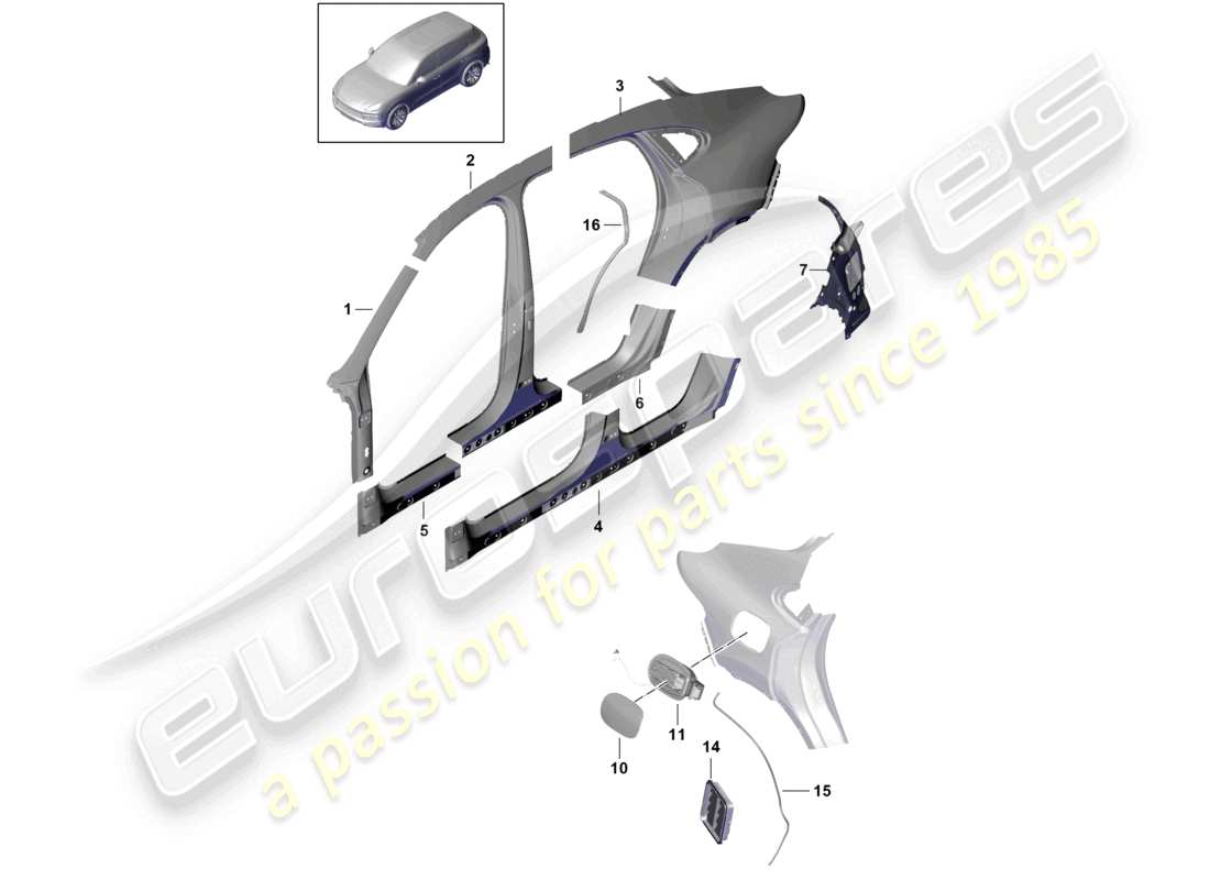 porsche 2024 (cayenne e3 9ya/9yb) side part outer coupe parts diagram