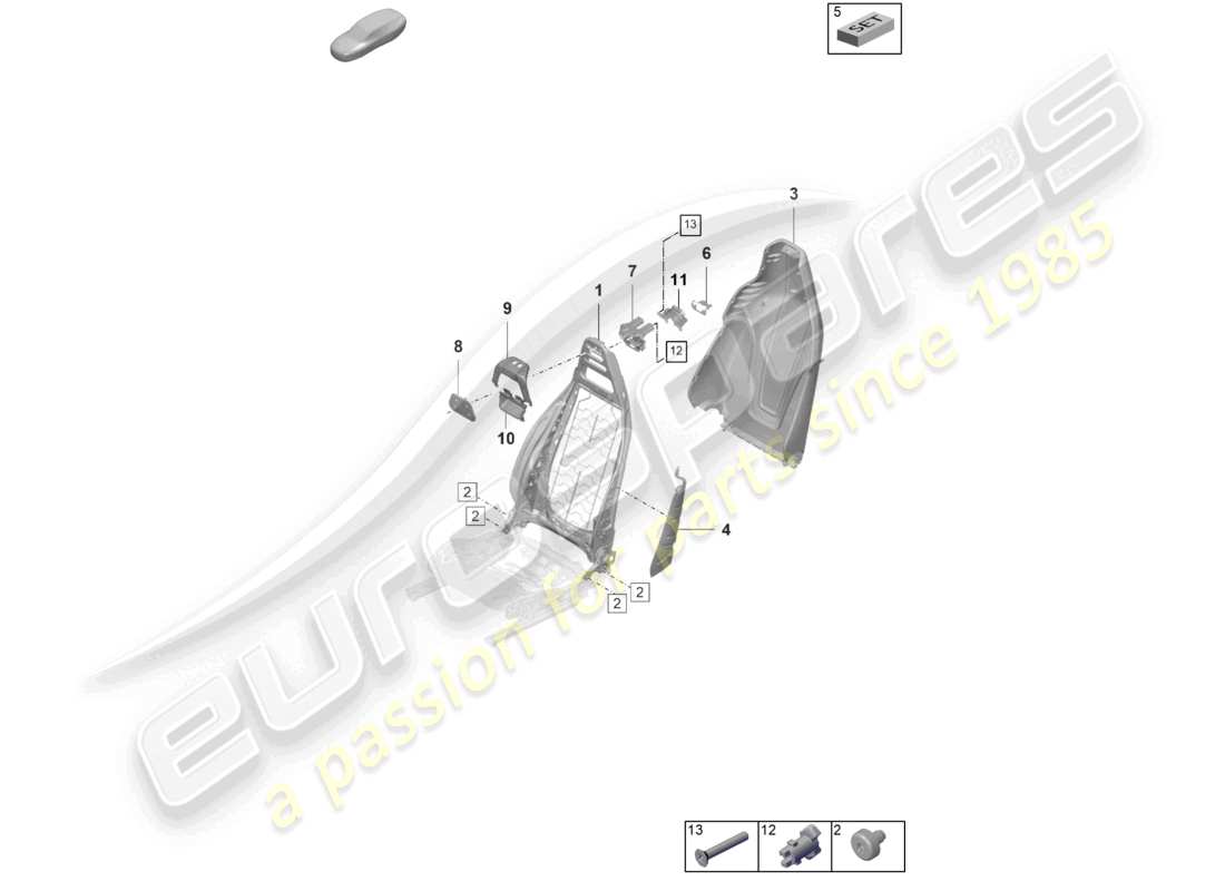 porsche 2023 (taycan 9j1-1) backrest frame standard seat comfort seat parts diagram