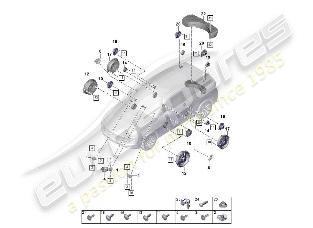 porsche 2022 (cayenne e3 9ya/9yb) loudspeaker part diagram