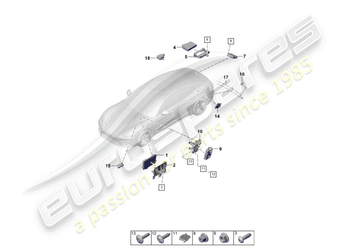 porsche 2025 (panamera 976) camera parking aid parking brake rear lid rear spoiler air conditioning parts diagram