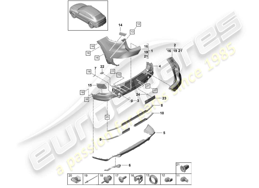 porsche 2023 (cayenne e3 9ya/9yb) bumper rear coupe part diagram