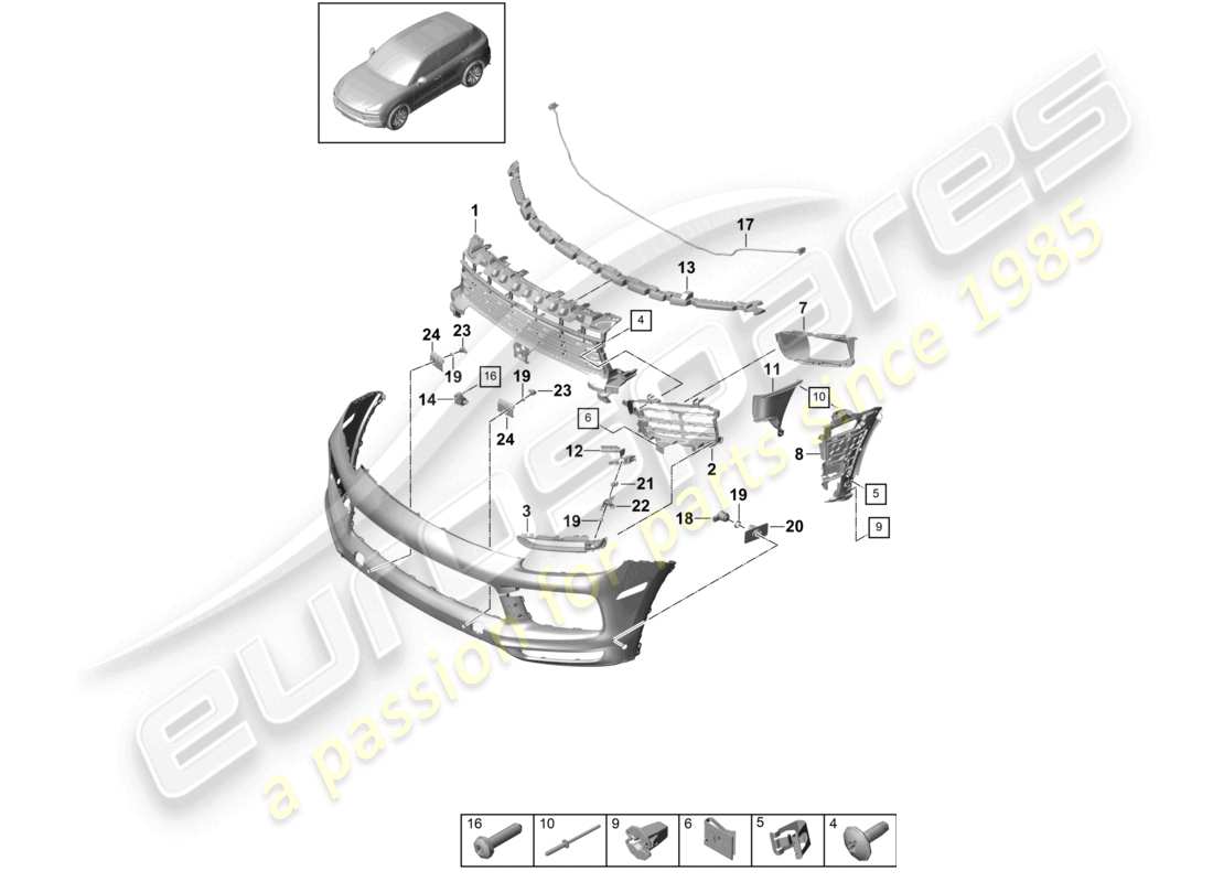 porsche 2023 (cayenne e3 9ya/9yb) bumper individual parts and fasteners part diagram