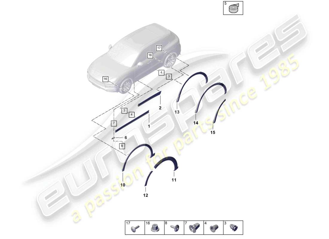 porsche 2022 (cayenne e3 9ya/9yb) wheel arch cover lower coupe outer part diagram