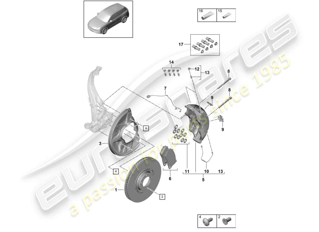 porsche 2022 (cayenne e3 9ya/9yb) disc brake 20 front axle part diagram