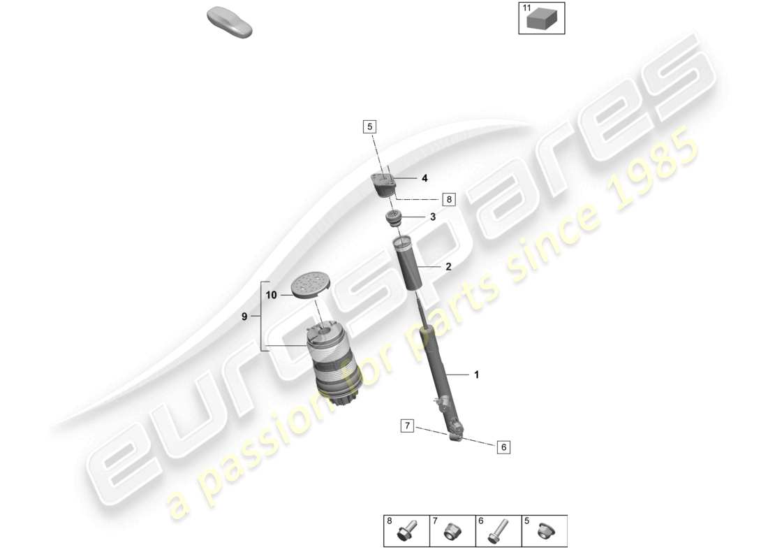 porsche 2025 (taycan 9j1-2) air suspension shock absorbers parts diagram