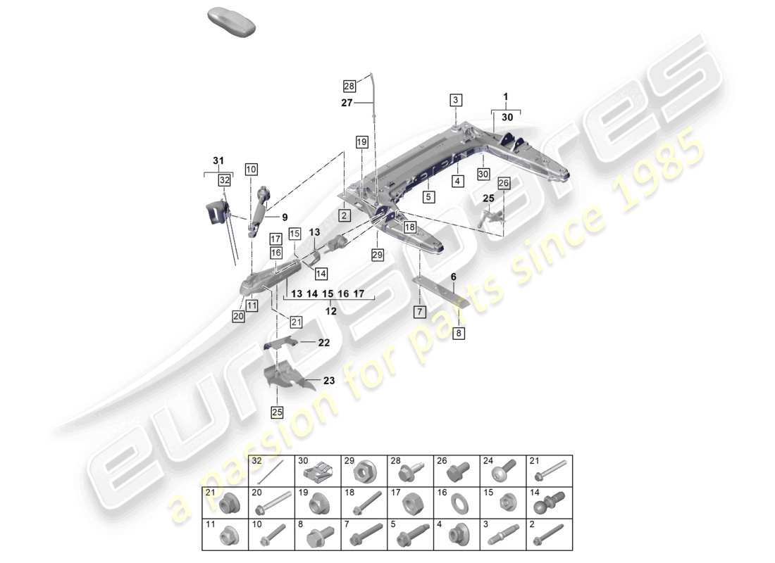 porsche 2025 (992-2 gt3) cross member wishbone lower parts diagram