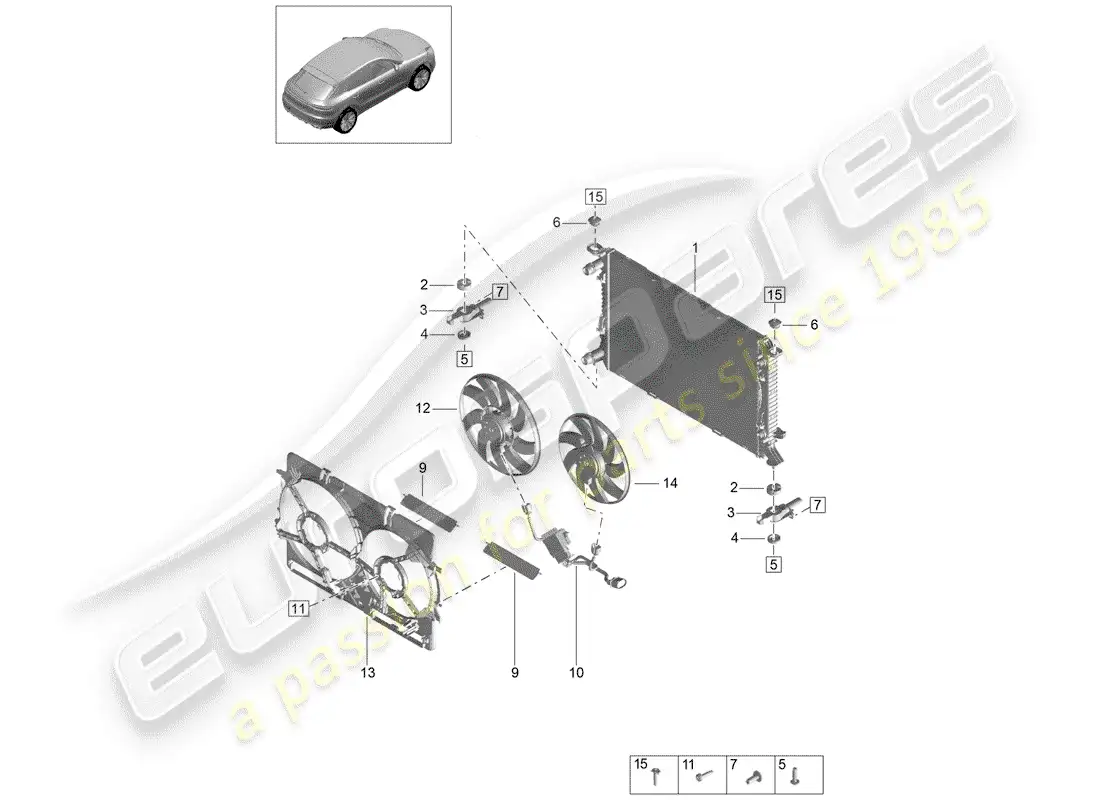 porsche 2020 (macan) coolant cooling system cooler for coolant parts diagram