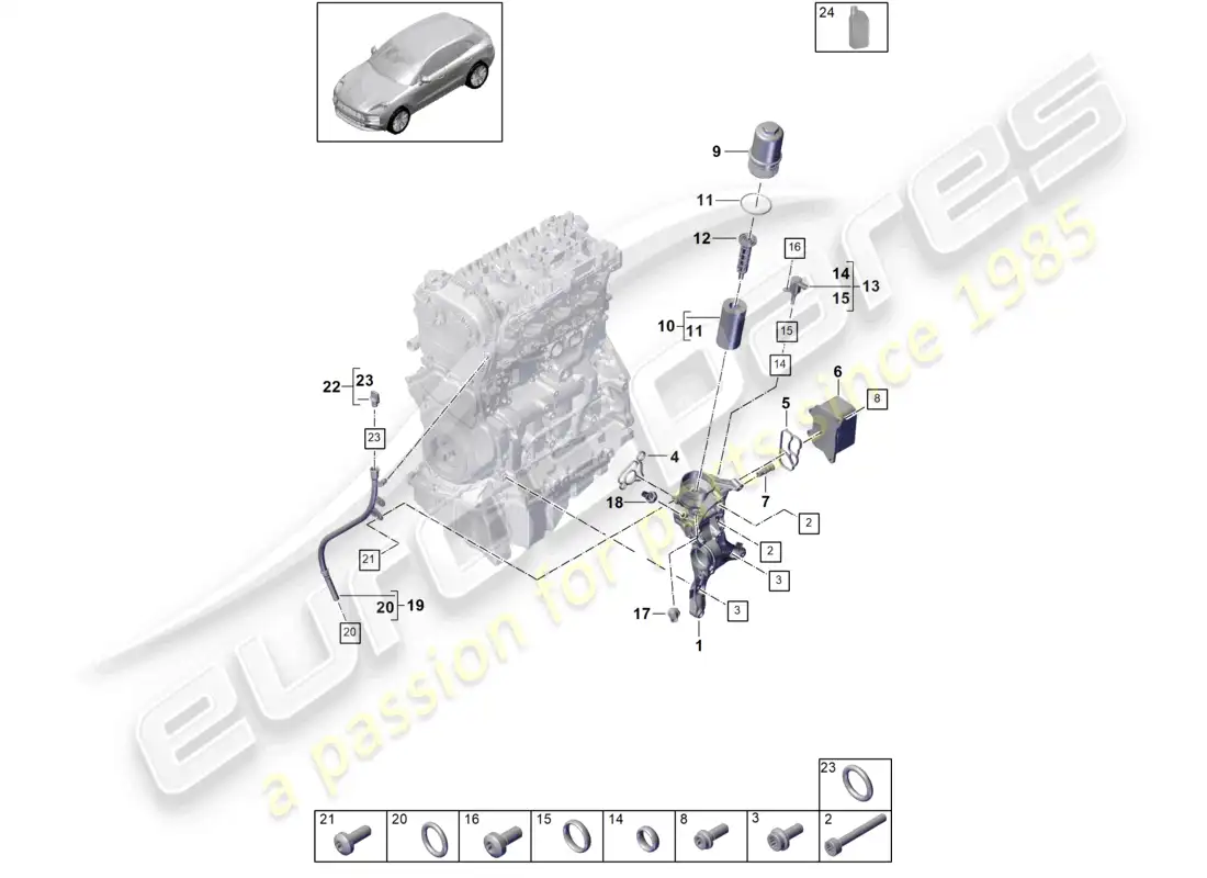 porsche 2020 (macan) oil filter console oil cooler parts diagram