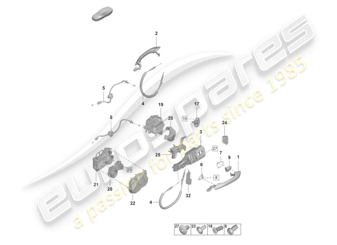 porsche 2024 (panamera 971-2) door handle, exterior rear door lock part diagram