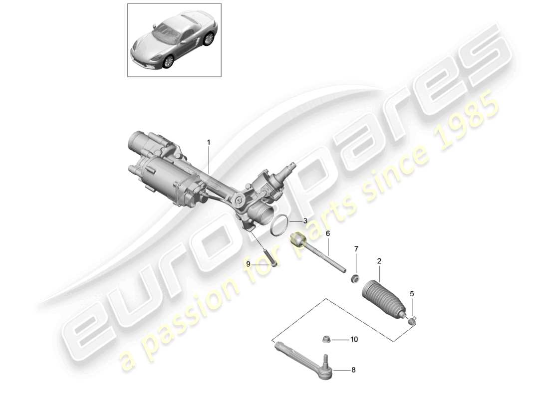 porsche 2022 (718 boxster) steering gear parts diagram