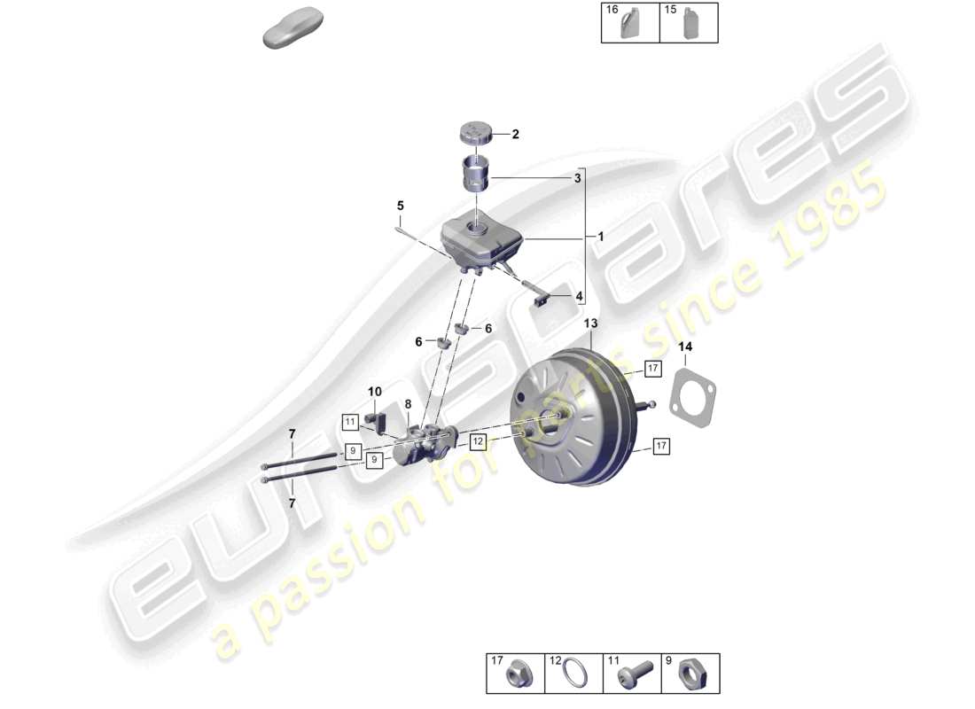 porsche 2025 (cayenne e3 pa) brake servo reservoir with attachment parts brake master cylinder part diagram