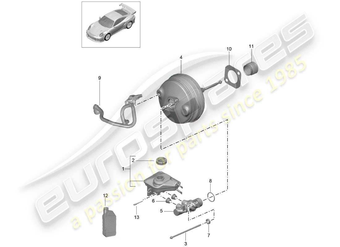 porsche 991 turbo (2018) brake master cylinder parts diagram