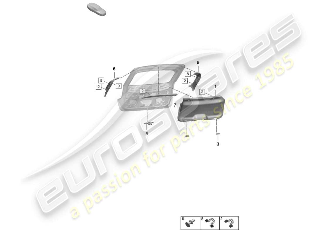 porsche 2024 (macan-e) rear lid trim panel rear part diagram