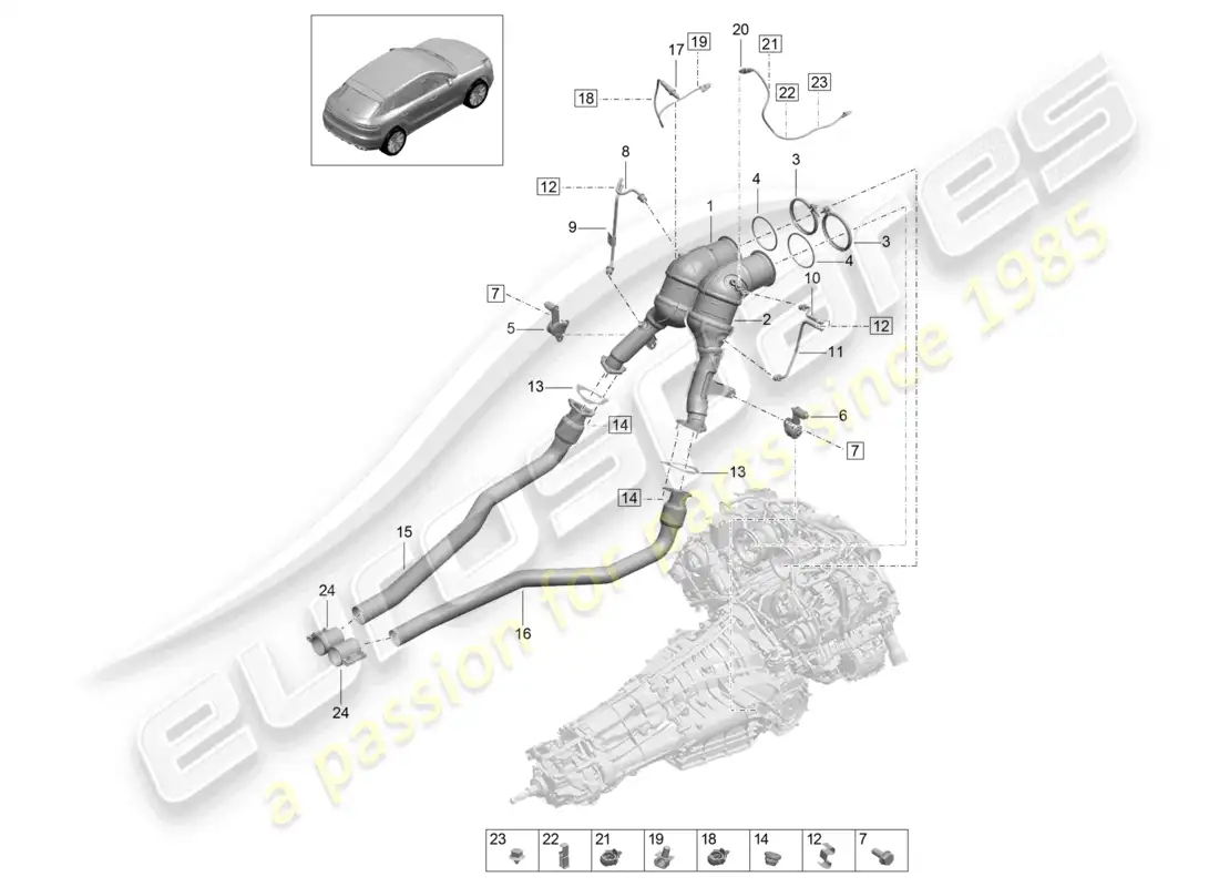 porsche 2020 (macan) catalytic converter petrol particulate filter lambda probe parts diagram