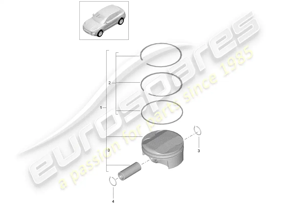 porsche 2014 (macan) piston piston ring parts diagram