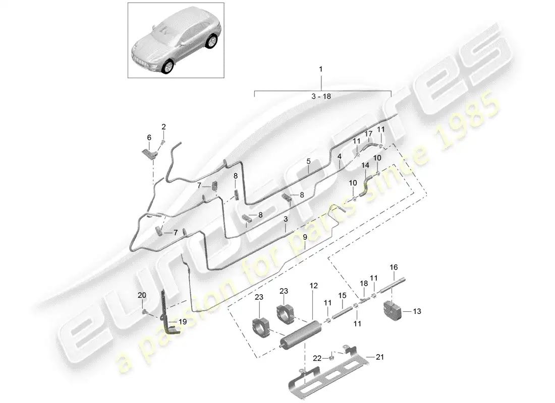 porsche 2014 (macan) fuel system fuel line underbody parts diagram