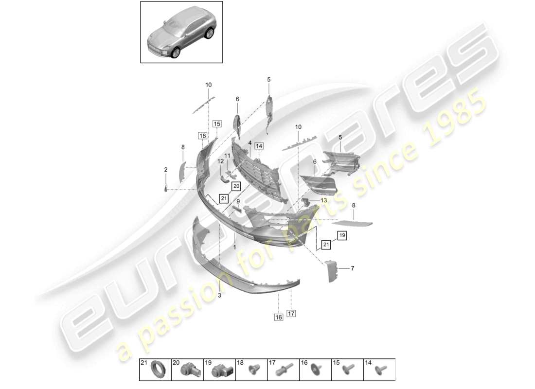 porsche 2025 (macan) bumper front sport design package gts part diagram