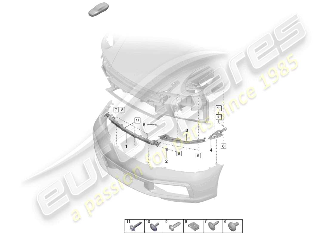 porsche 2023 (992-1 turbo / s) bumper front fasteners parts diagram