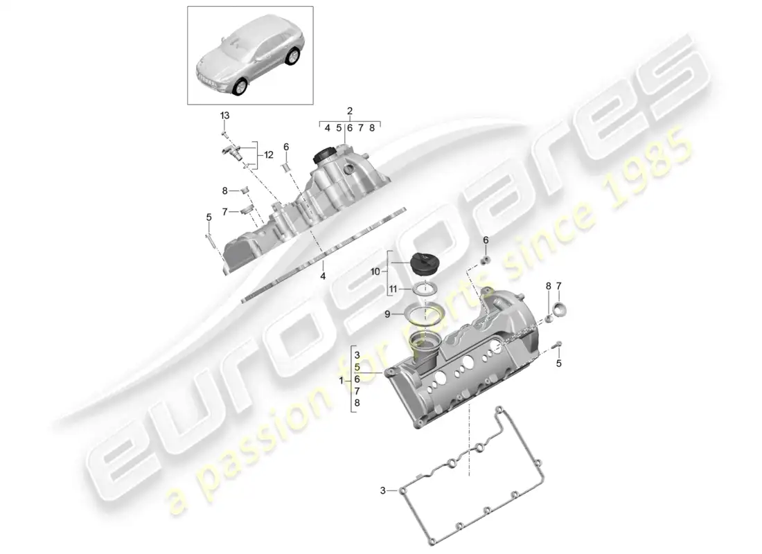 porsche 2014 (macan) valve cover parts diagram