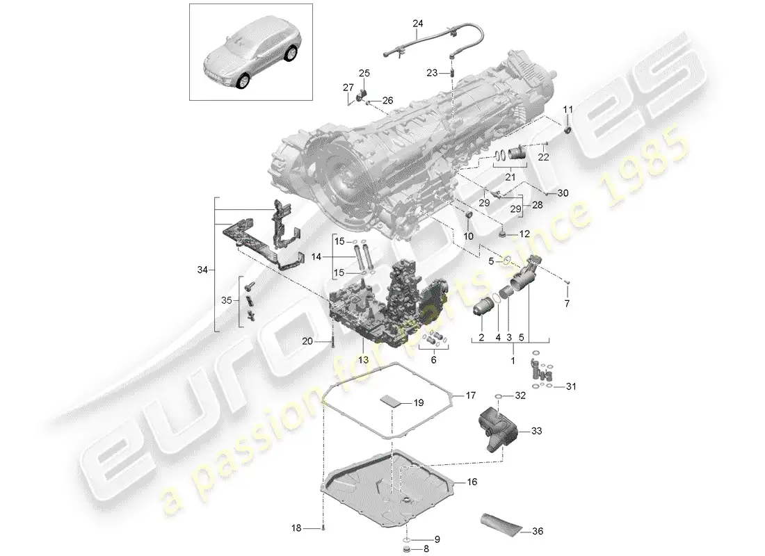 porsche 2014 (macan) - pdk - gearbox individual parts parts diagram