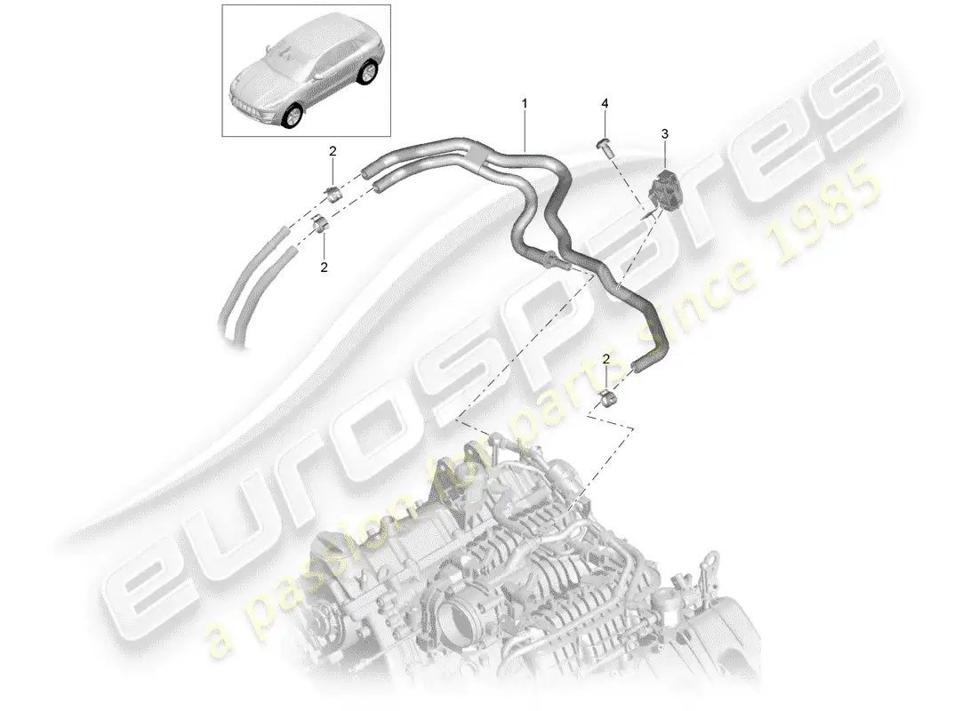porsche 2014 (macan) fuel system fuel line engine bay parts diagram
