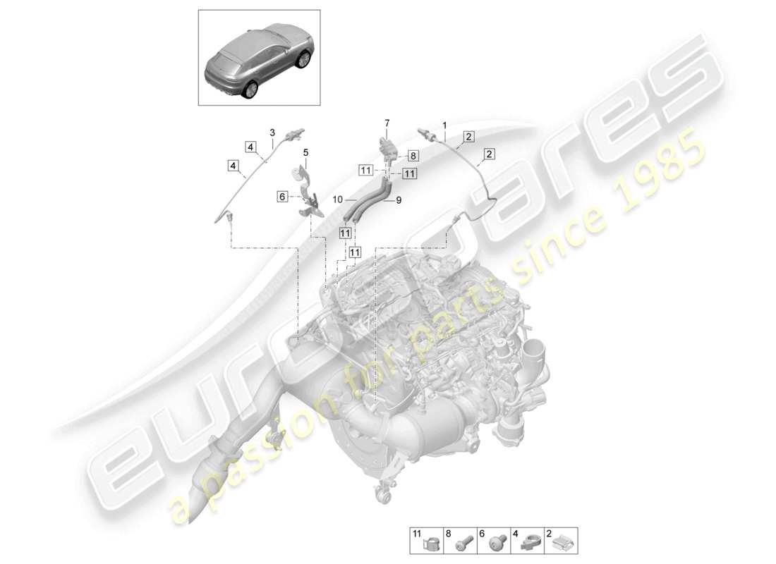 porsche 2023 (macan) pressure difference sender exhaust gas temperature sender for vehicles with a petrol particulate filter part diagram