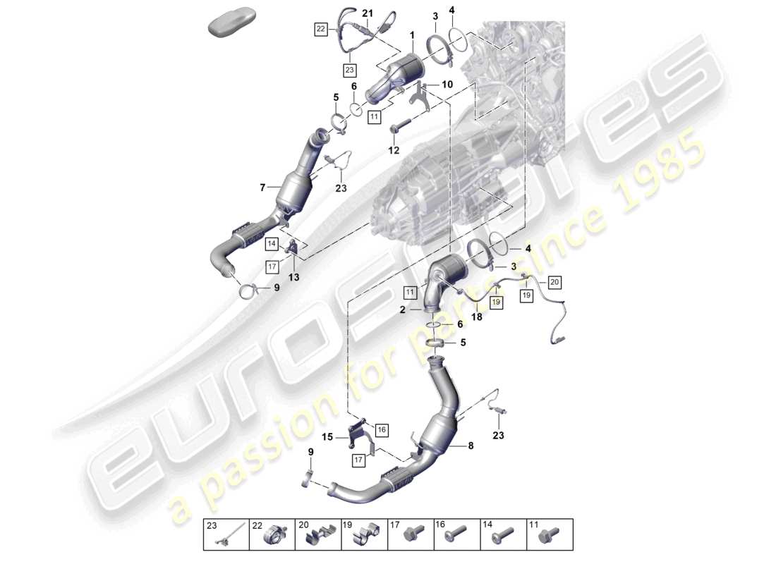 porsche 2025 (panamera 976) exhaust system catalytic converter petrol particulate filter lambda probe parts diagram