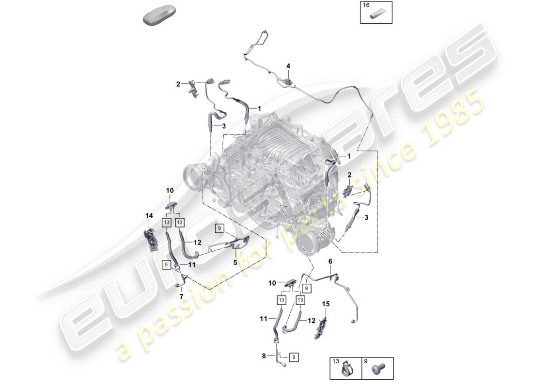porsche 2025 (992-2 gt3) catalytic converter petrol particulate filter fastenings and sensors parts diagram