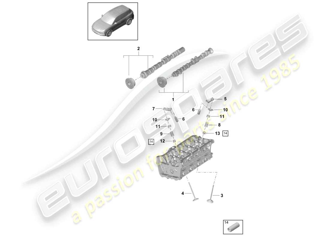 porsche 2022 (cayenne e3 9ya/9yb) camshaft, valves part diagram