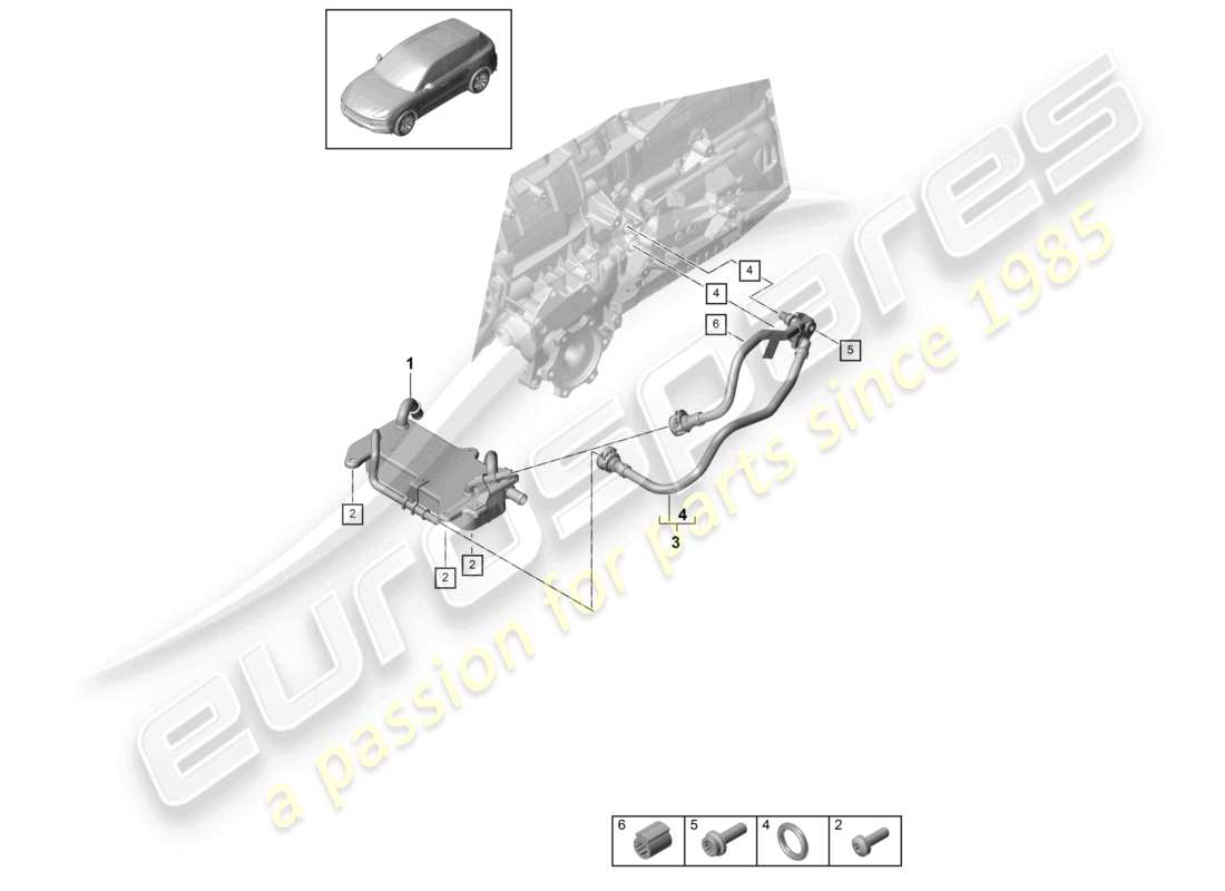 porsche 2023 (cayenne e3 9ya/9yb) 8-speed automatic gearbox for four-wheel drive gear oil cooler oil pipe part diagram