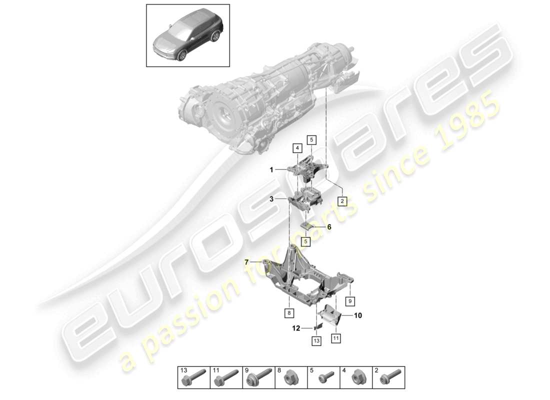 porsche 2023 (cayenne e3 9ya/9yb) gearbox mounting transmission carrier part diagram