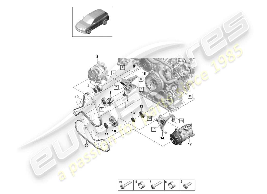 porsche 2023 (cayenne e3 9ya/9yb) poly-v-belt belt tensioner damper part diagram