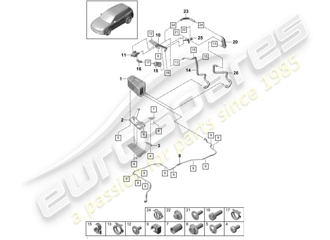porsche 2023 (cayenne e3 9ya/9yb) activated charcoal container part diagram