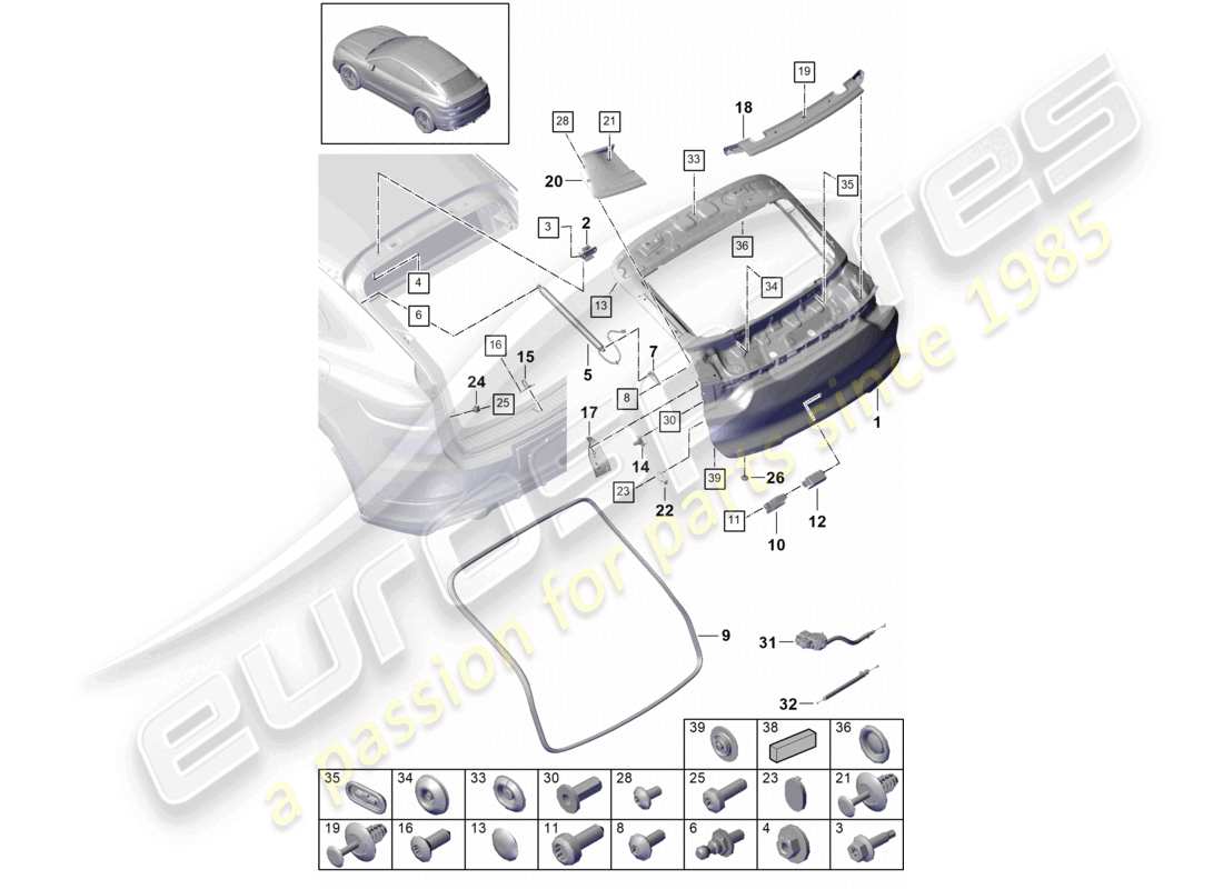 a part diagram from the porsche 2023 (cayenne e3 9ya/9yb) parts catalogue