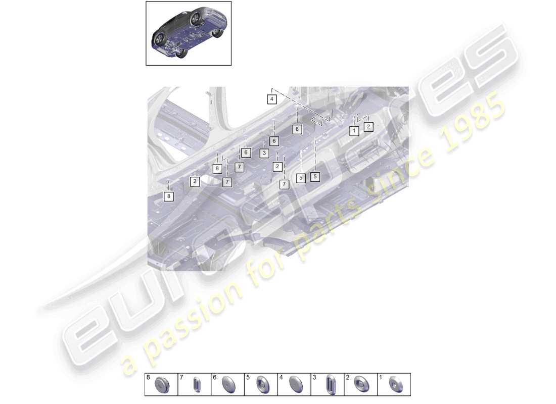 porsche 2022 (cayenne e3 9ya/9yb) bungs front underbody left part diagram