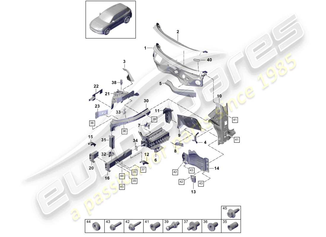 porsche 2022 (cayenne e3 9ya/9yb) front end individual parts part diagram