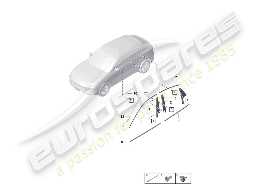 porsche 2022 (cayenne e3 9ya/9yb) moldings upper trim outer coupe part diagram