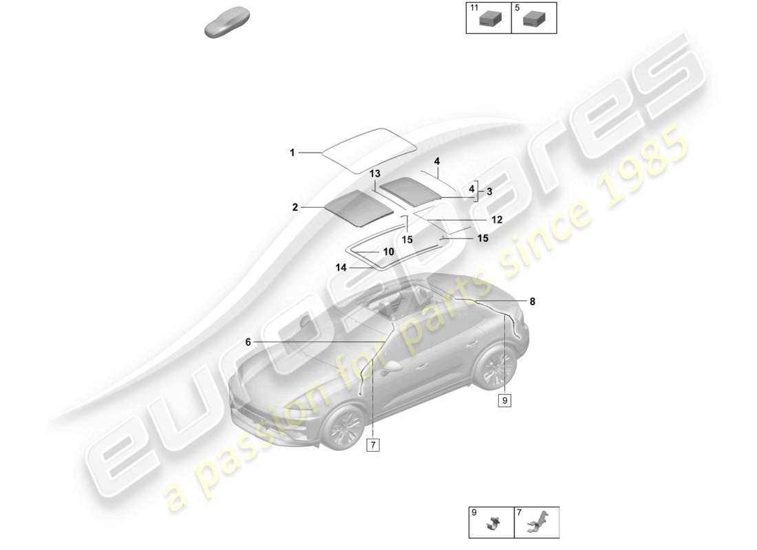 porsche 2025 (macan-e) glass roof accessories cover water drainage hose part diagram