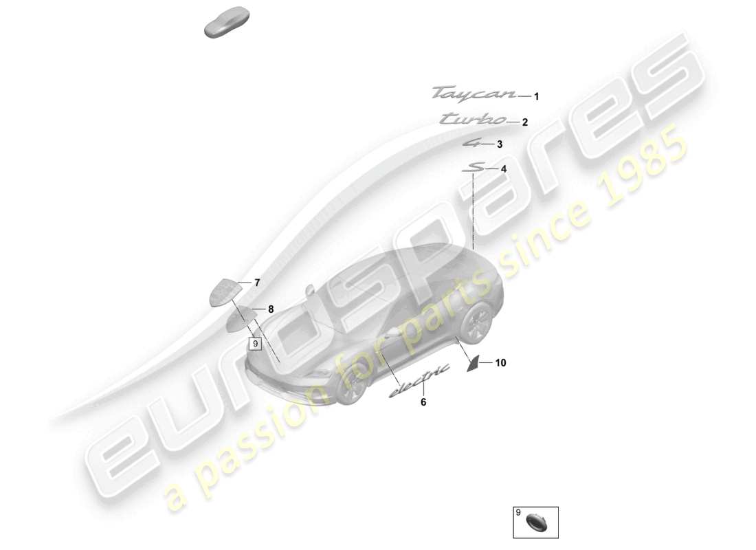 porsche 2026 (taycan 9j1-2) inscription porsche crest stone guard film part diagram