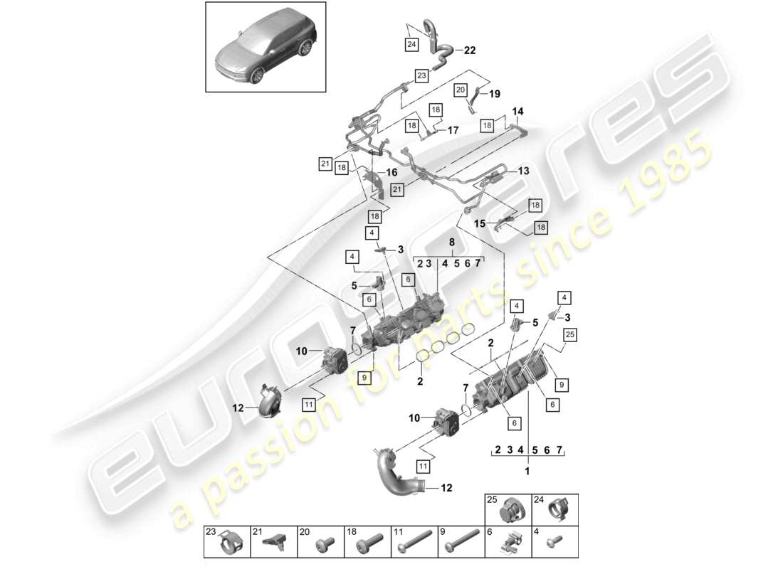 porsche 2023 (cayenne e3 9ya/9yb) intake manifold throttle valve adapter ventilation for fuel tank part diagram