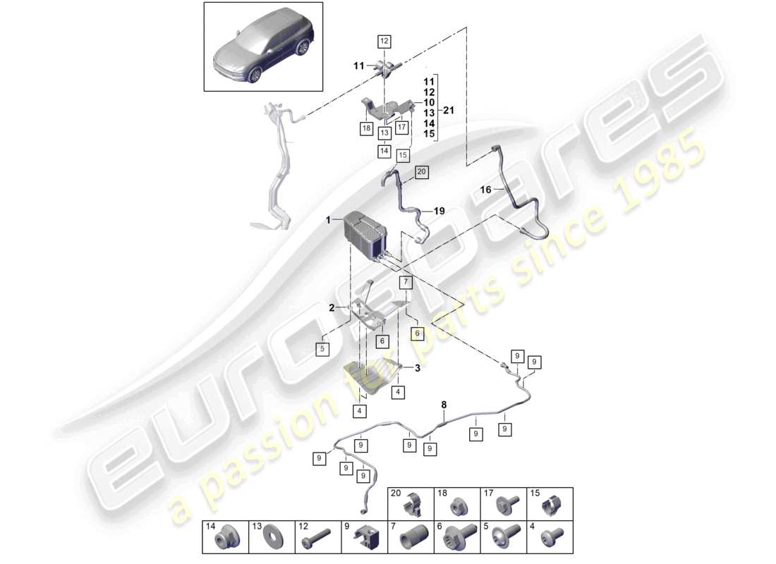 porsche 2023 (cayenne e3 9ya/9yb) activated charcoal container part diagram