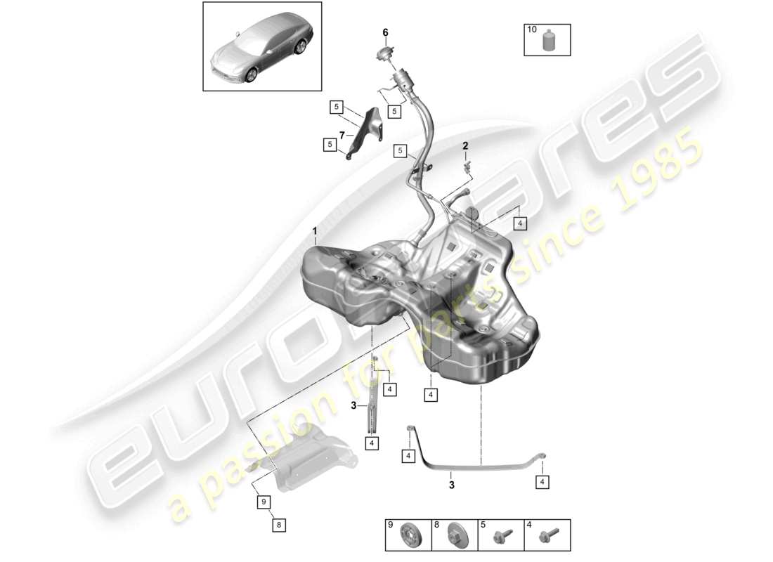 porsche 2021 (panamera 971-1) fuel tank with attachments part diagram