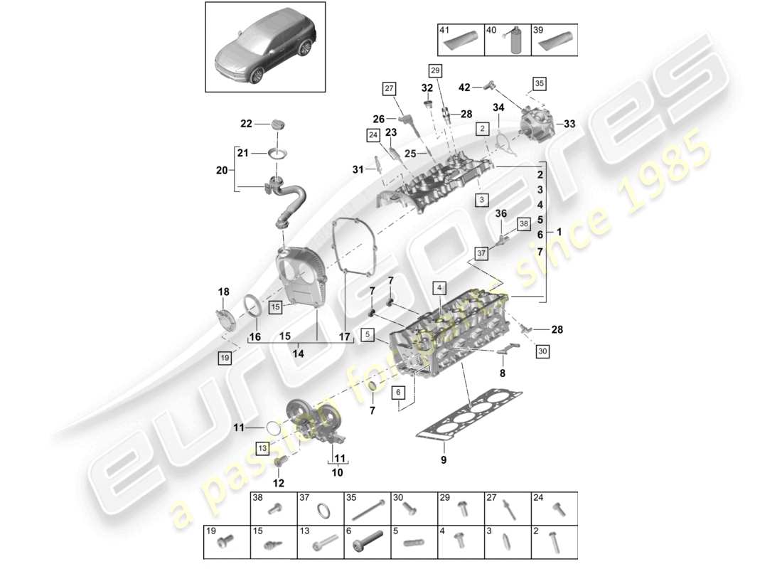 porsche 2024 (cayenne e3 9ya/9yb) cylinder head parts diagram